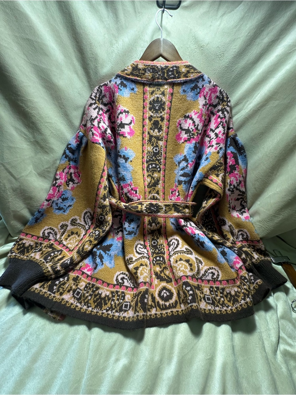SOLD - NWT Fate Belted Floral Jacquard Cardigan Sweater Medium Boho Cottagecore - Picture 2 of 4